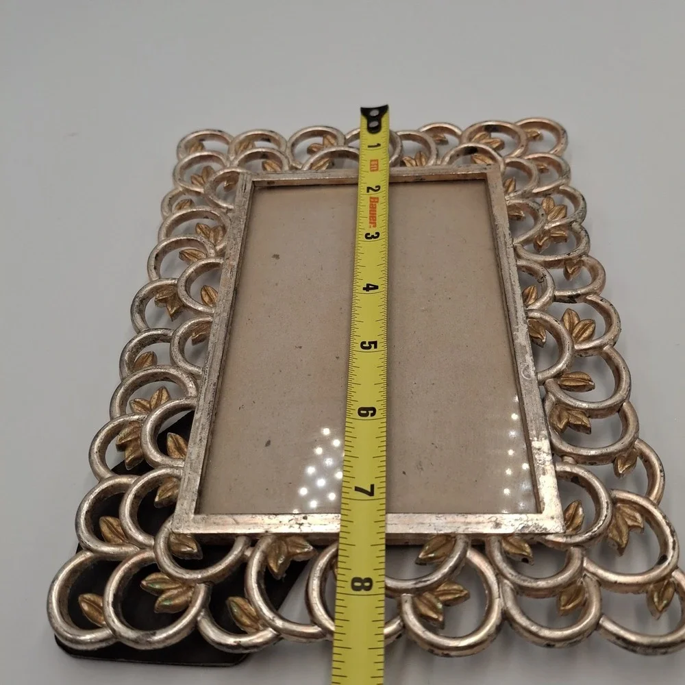 Vintage 1996 Elsa L Inc Picture Frame Silver Gold Leaf Filigree Scroll 3.5x5